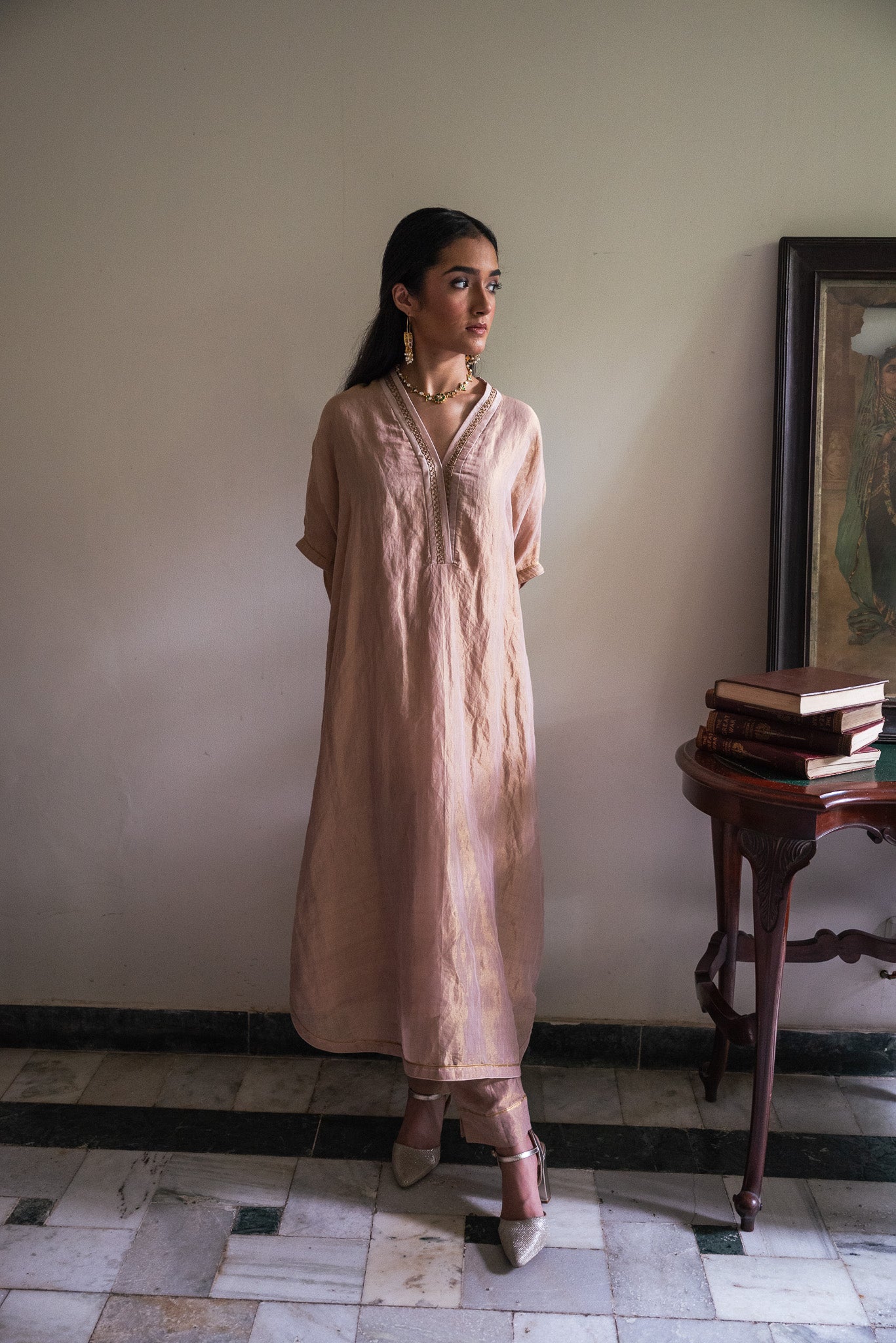 Richa kaftan in Mauve Tissue with Mauve Tissue Pant