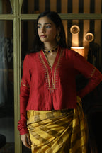 Sashiko Blouse in Red Silk