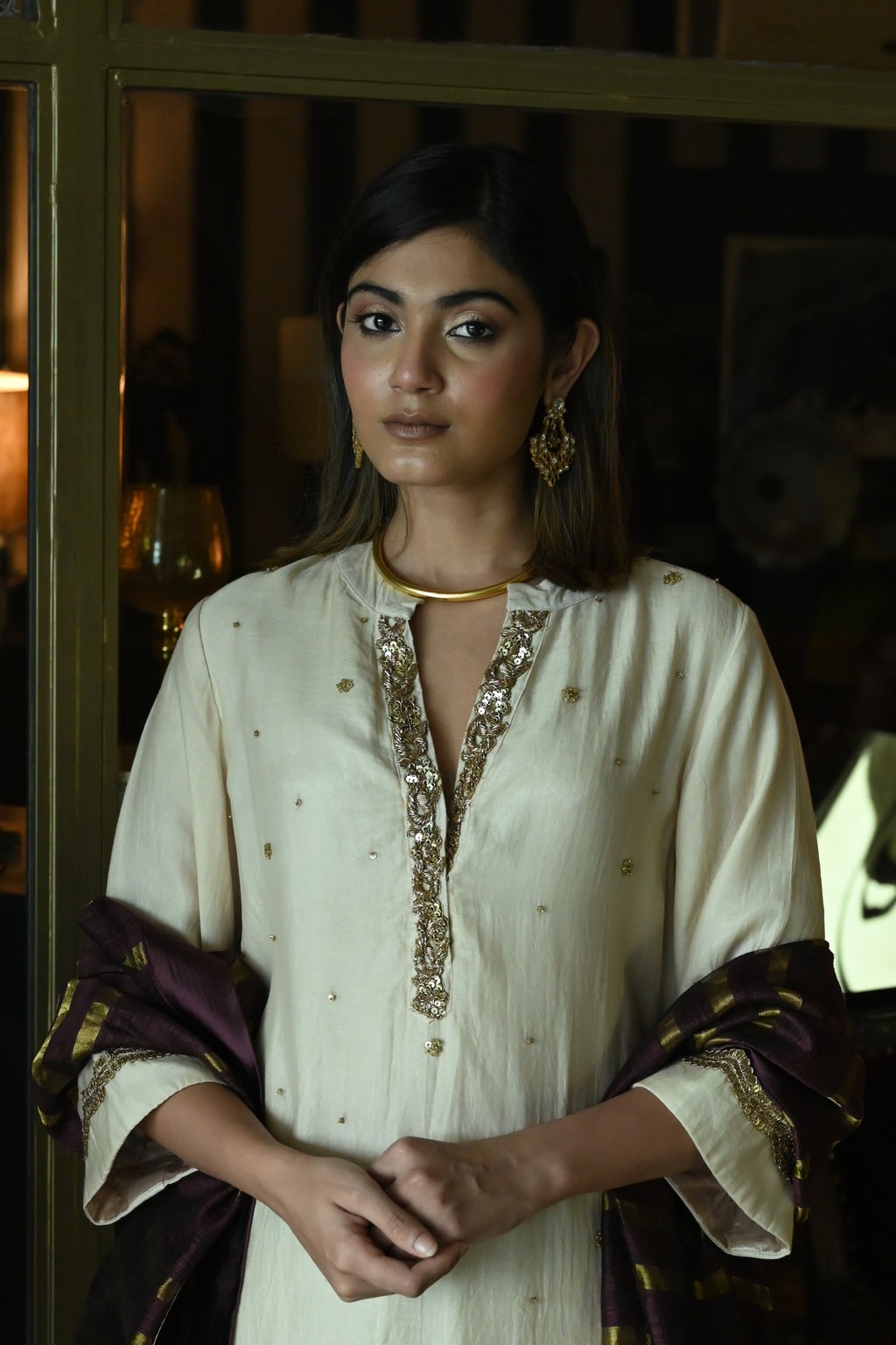 Chitkan Kurta in Ivory Chanderi with Chanderi Salwar