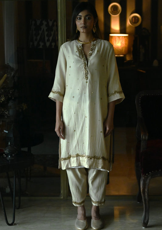 Chitkan Kurta in Ivory Chanderi with Chanderi Salwar