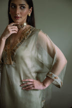 Waahida Kaftan in Sage Green Organza with Satin Silk Slip