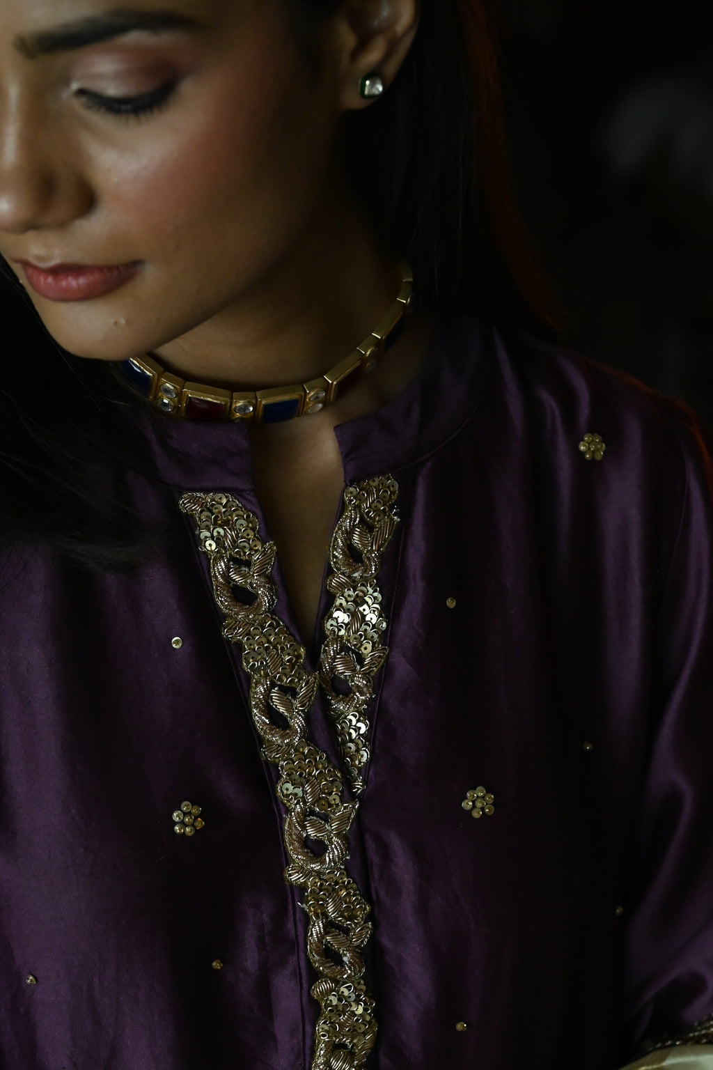 Chitkan Kurta in Purple Chanderi with Chanderi Salwar