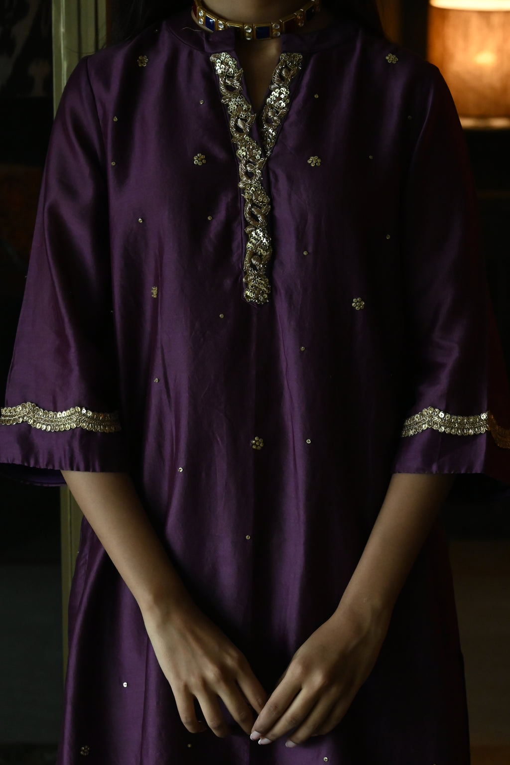 Chitkan Kurta in Purple Chanderi with Chanderi Salwar