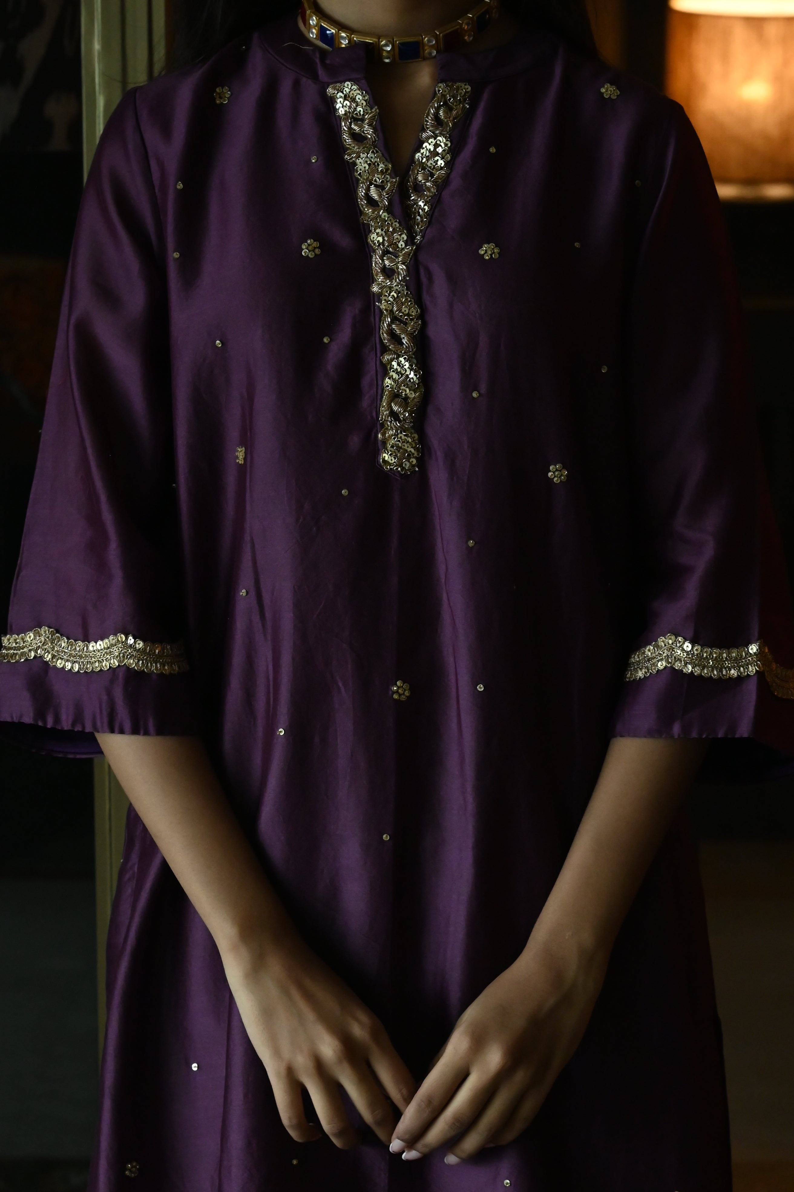 Chitkan Kurta in Purple Chanderi with Chanderi Salwar