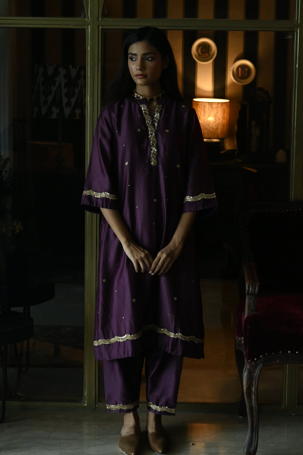 Chitkan Kurta in Purple Chanderi with Chanderi Salwar