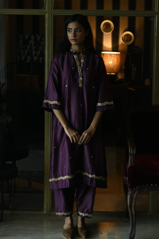 Chitkan Kurta in Purple Chanderi with Chanderi Salwar