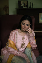 Nur Kedia in Blush Pink with Pista Green Tissue Garara