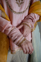 Nur Kedia in Blush Pink with Pista Green Tissue Garara