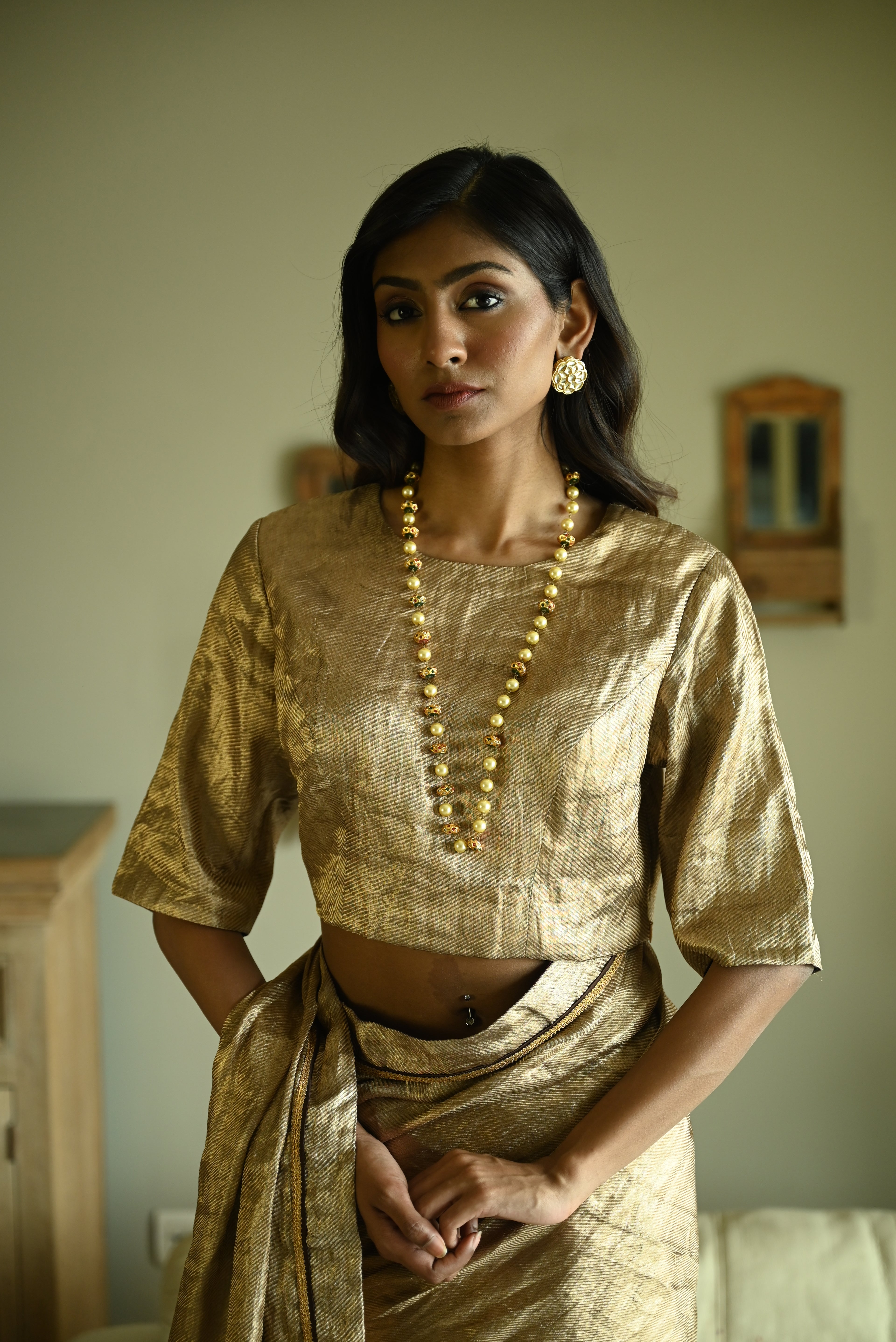 Sona Blouse in Gold Brocade