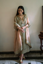 Waahida Kaftan in Sage Green Organza with Satin Silk Slip
