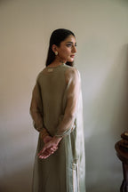 Waahida Kaftan in Sage Green Organza with Satin Silk Slip