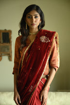 Zubeida Saree in Red Velvet & Silk