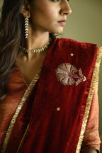 Zubeida Saree in Red Velvet & Silk