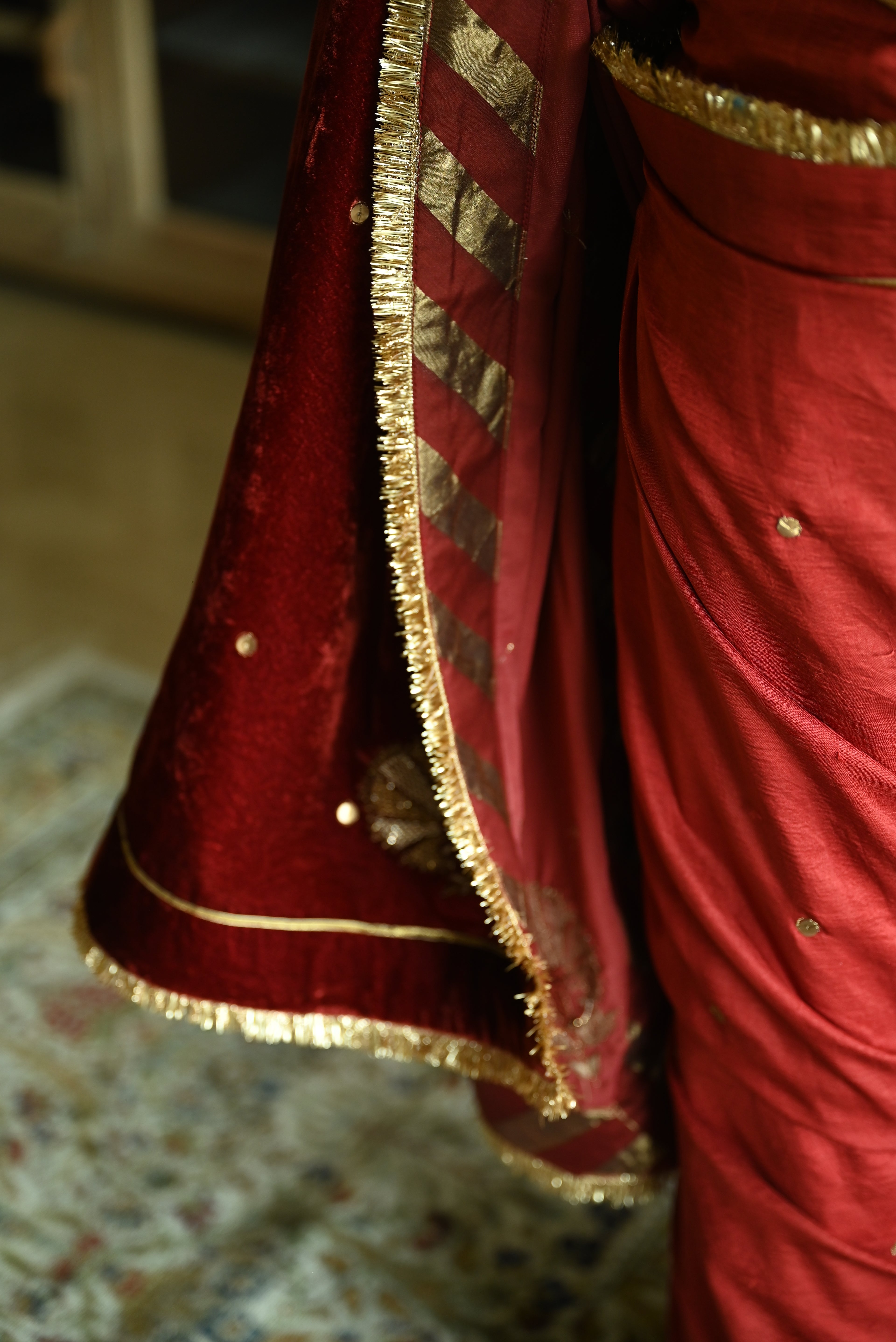 Zubeida Saree in Red Velvet & Silk