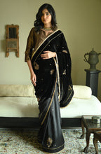 Reshma Blouse in Black Handwoven Chanderi Silk & Tissue Pin Stripes