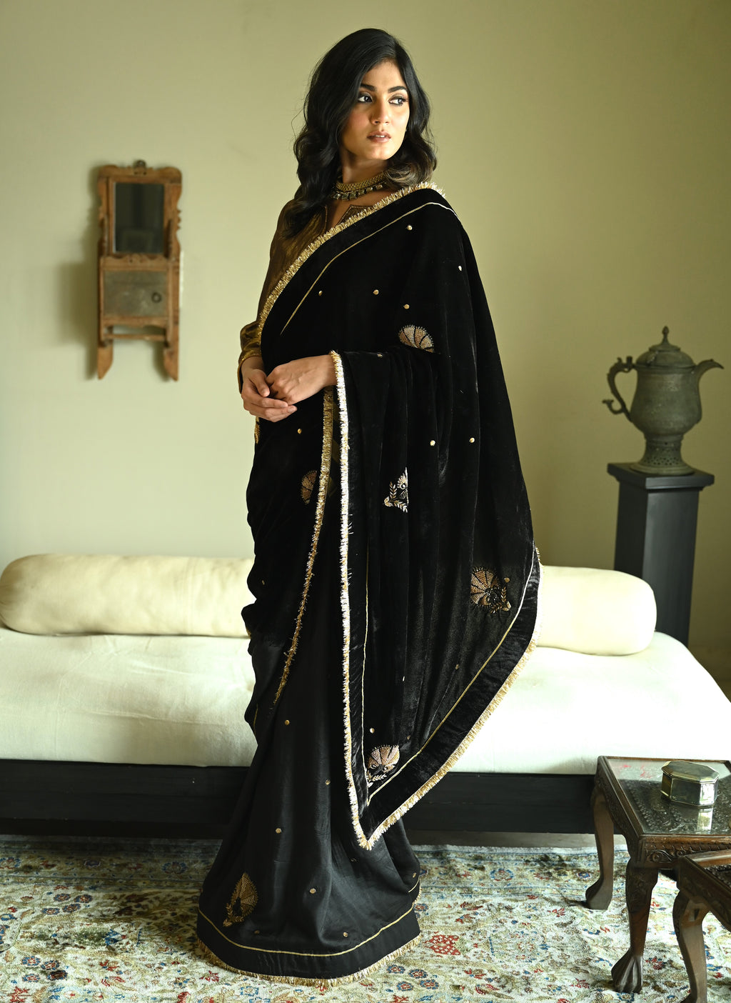 Zubeida Saree in Black Velvet & Silk