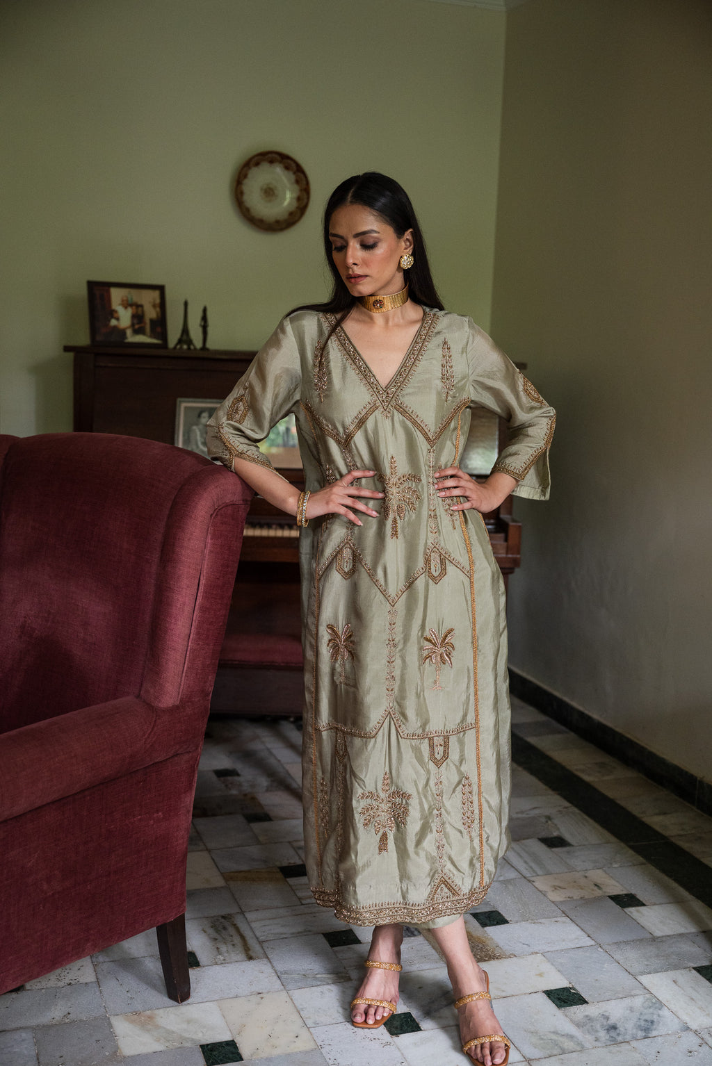 Shalimar Kurta in Pista Green with Pista Green Pant