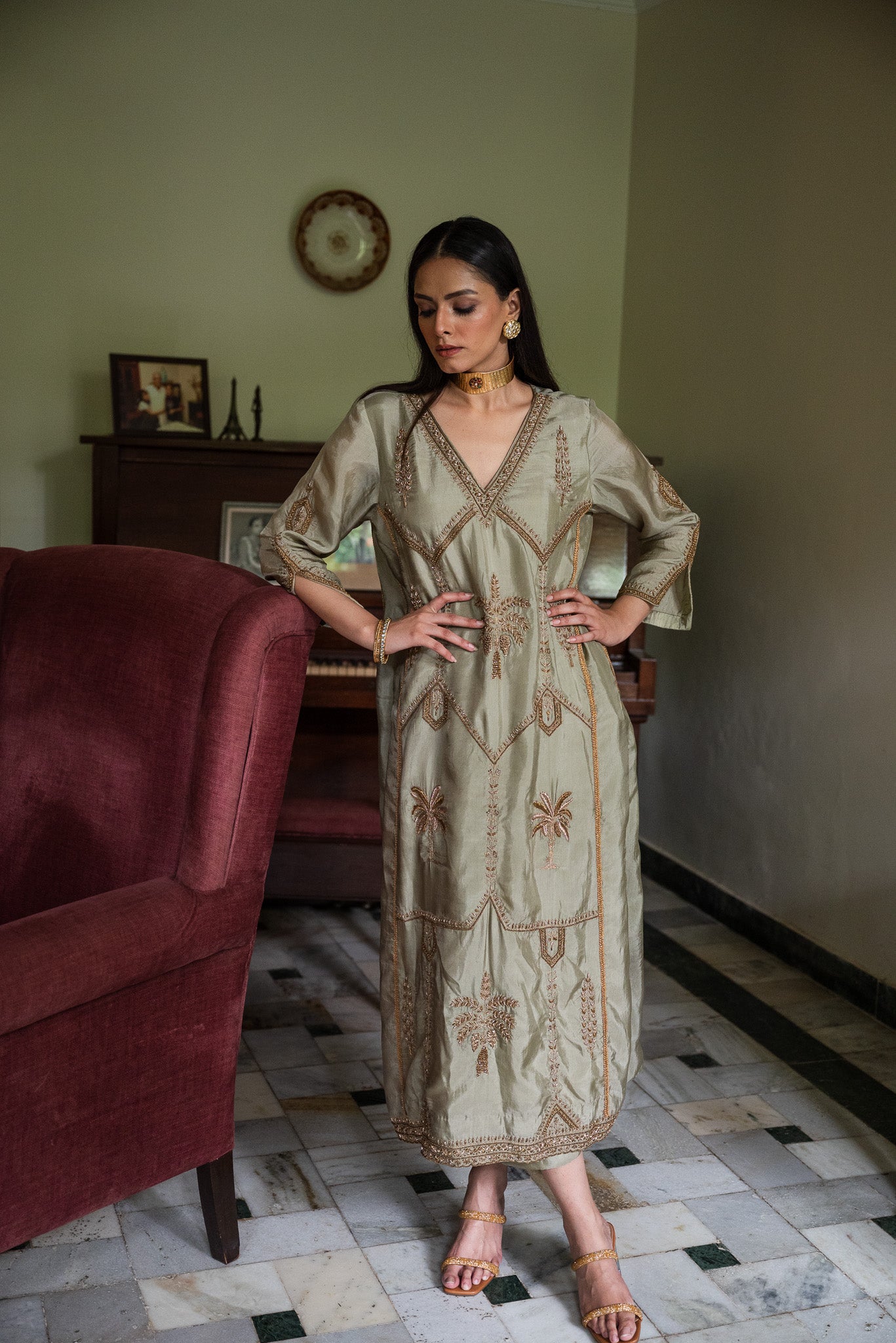 Shalimar Kurta in Pista Green with Pista Green Pant