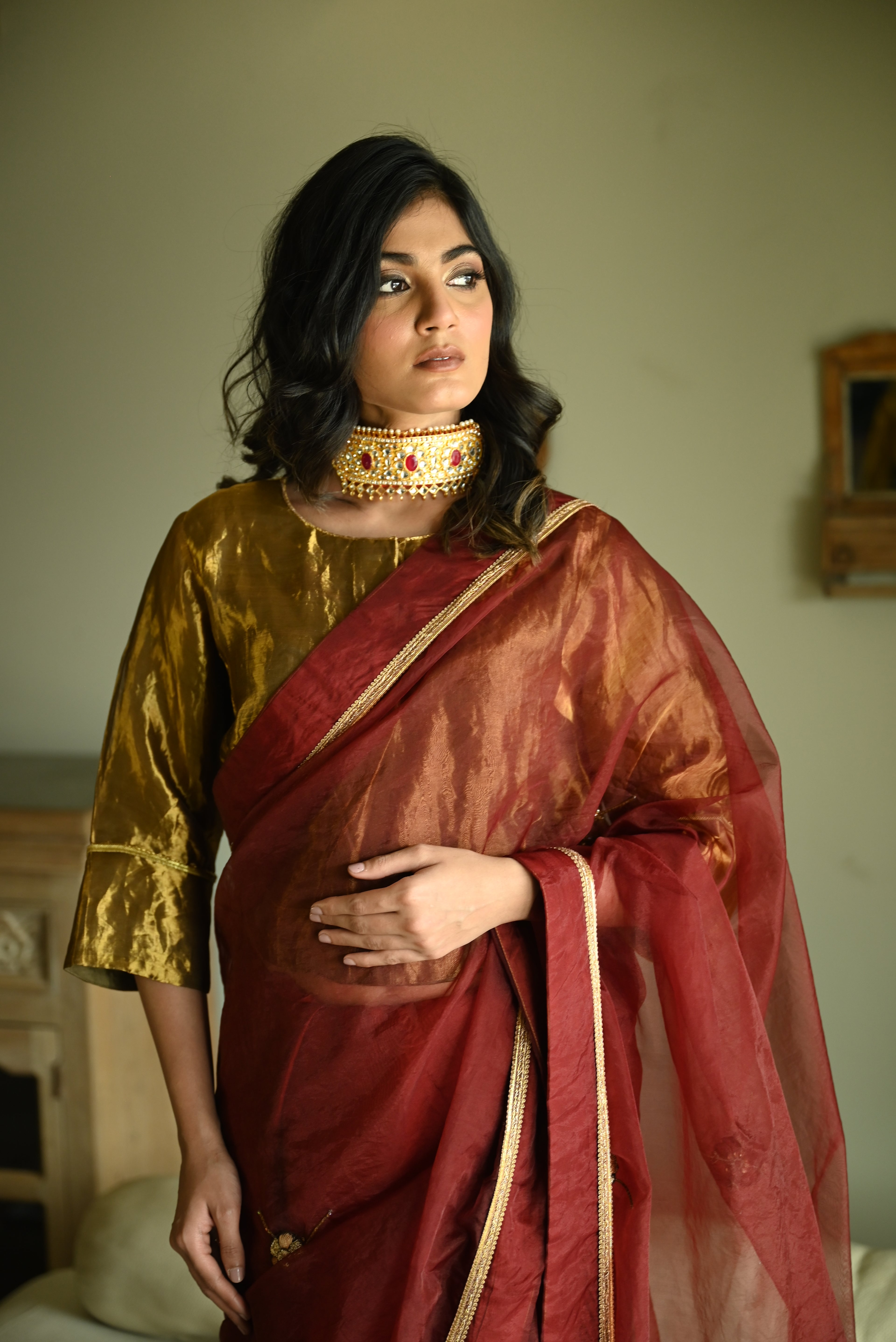 Rubina Saree in Red Organza