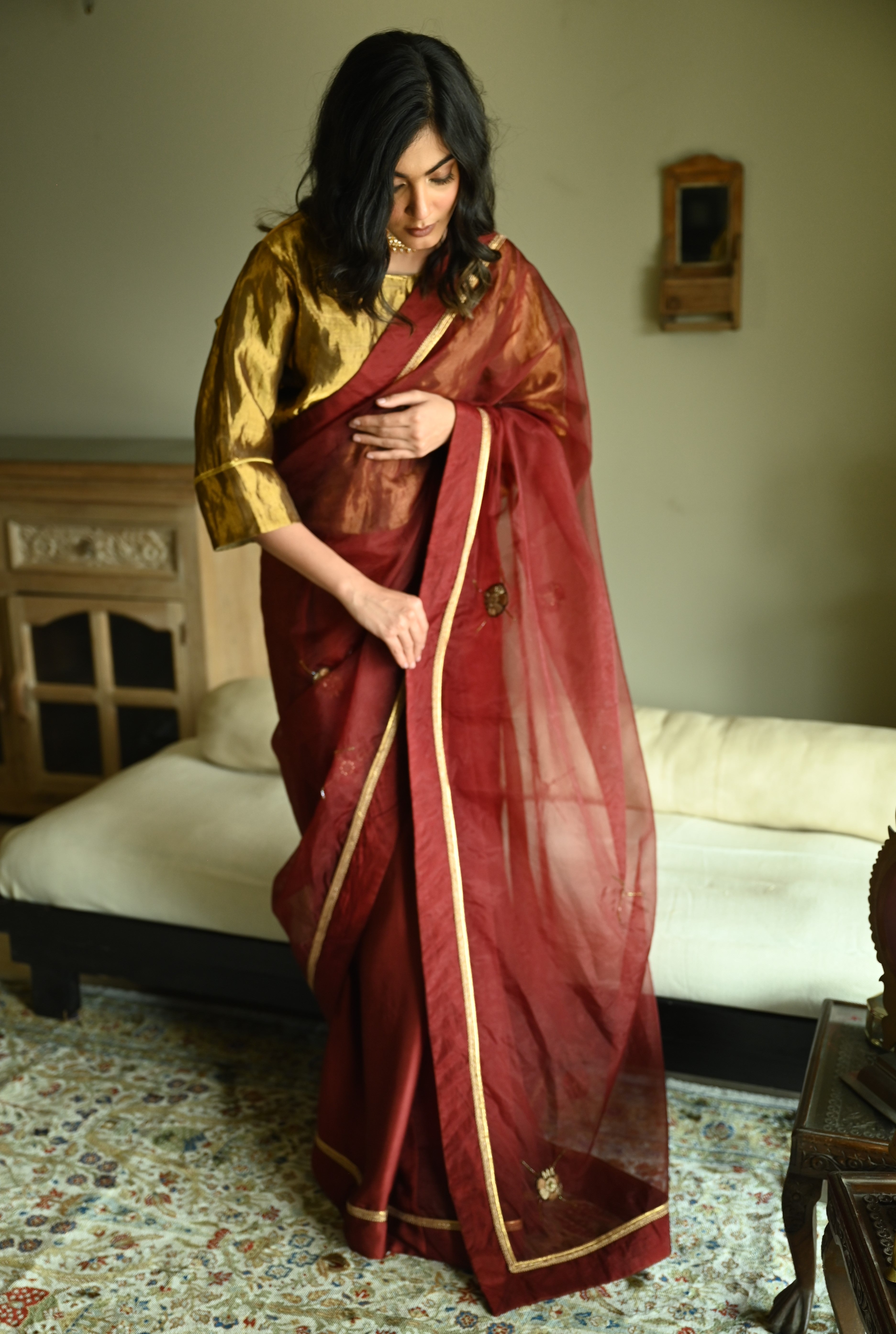 Rubina Saree in Red Organza
