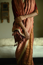 Irum Saree in Red Meena Stripes Brocade & Tissue