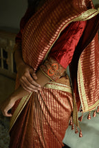 Irum Saree in Red Meena Stripes Brocade & Tissue