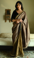 Irum Saree in Black Stripes Brocade & Tissue