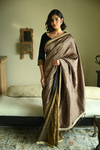 Irum Saree in Black Stripes Brocade & Tissue