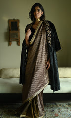 Irum Saree in Black Stripes Brocade & Tissue