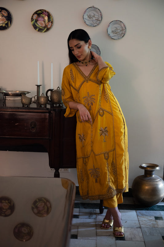 Shalimar Kaftan in Yellow with Yellow Pant