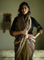 Irum Saree in Black Stripes Brocade & Tissue