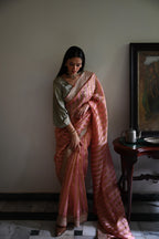 Nusrat Handloom Zari Stripe Saree in Rose Pink