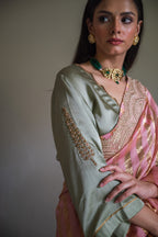 Ashok Scallop Blouse in Sage Green Silk