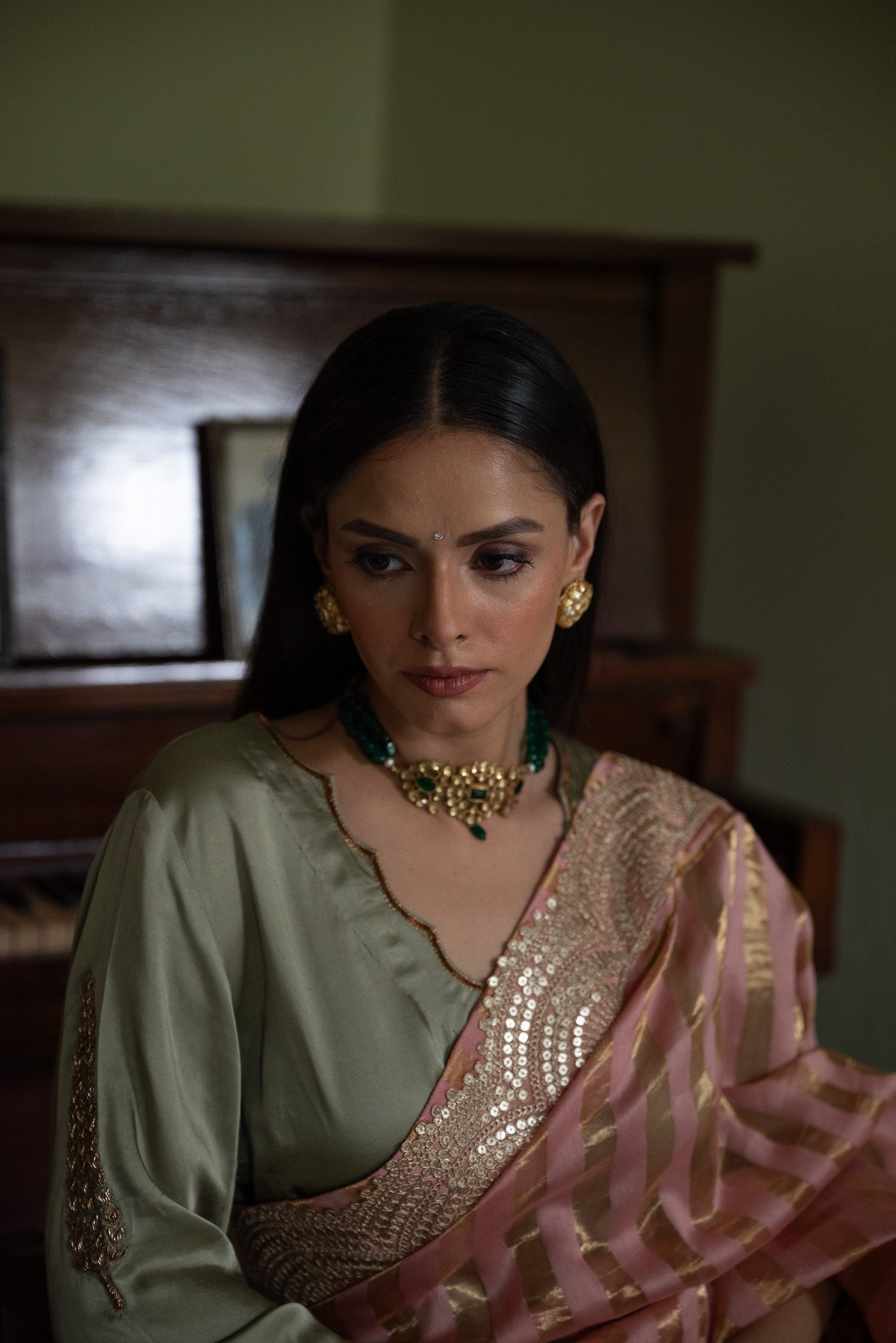 Nusrat Handloom Zari Stripe Saree in Rose Pink