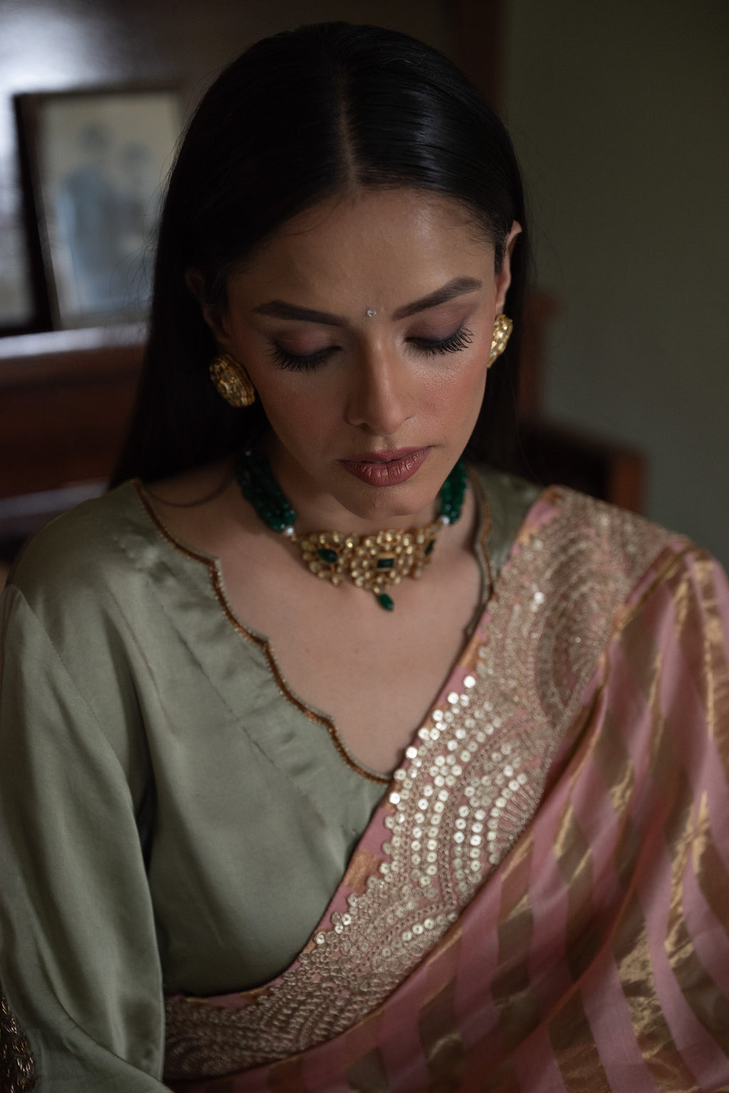 Nusrat Handloom Zari Stripe Saree in Rose Pink