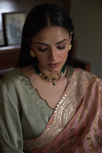 Nusrat Handloom Zari Stripe Saree in Rose Pink