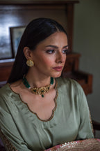 Ashok Scallop Blouse in Sage Green Silk