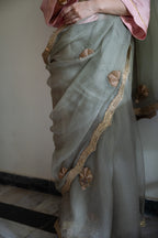 Nurjahan Organza Saree in Sage Green