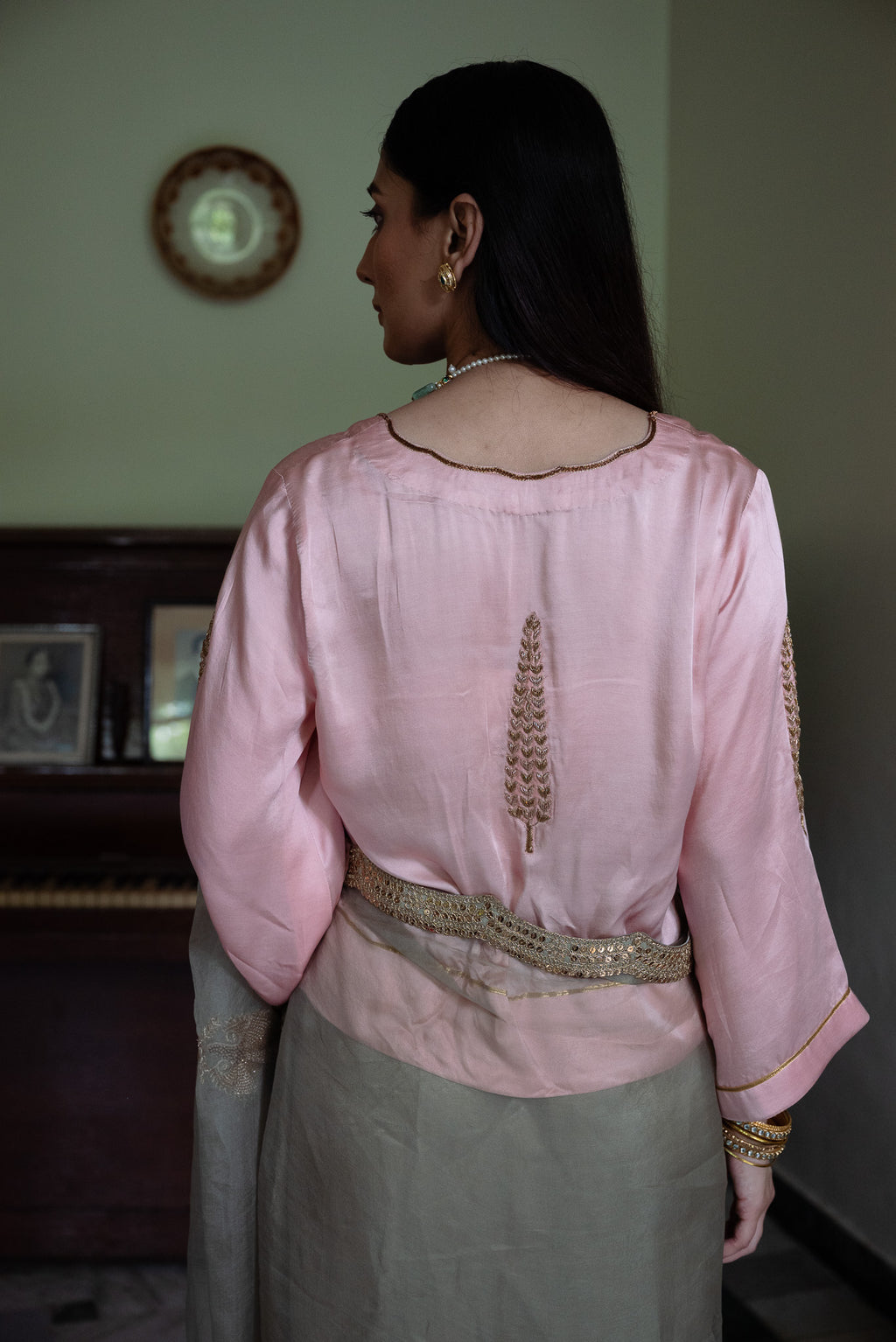 Ashok Scallop Blouse in Blush Pink Silk