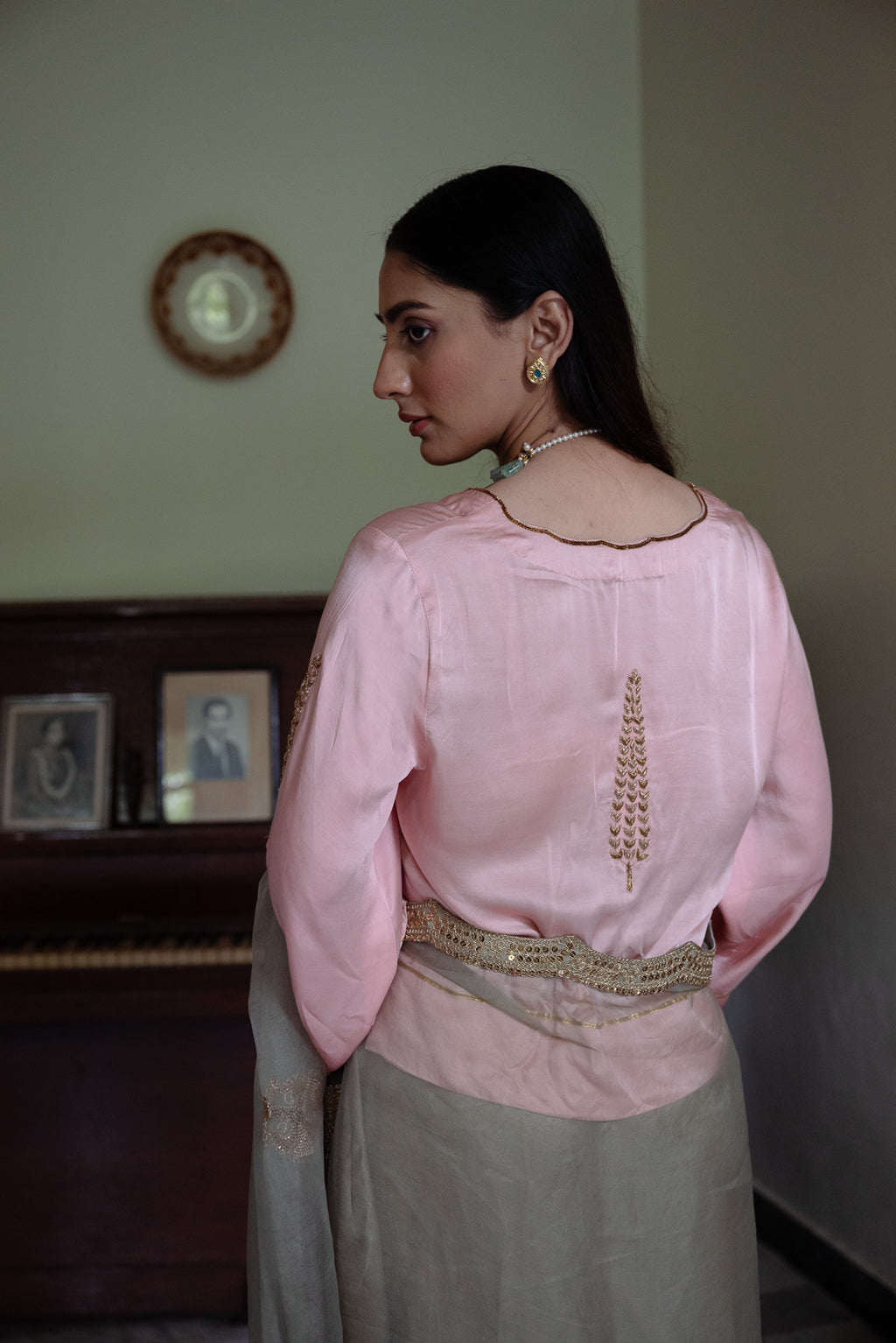 Ashok Scallop Blouse in Blush Pink Silk