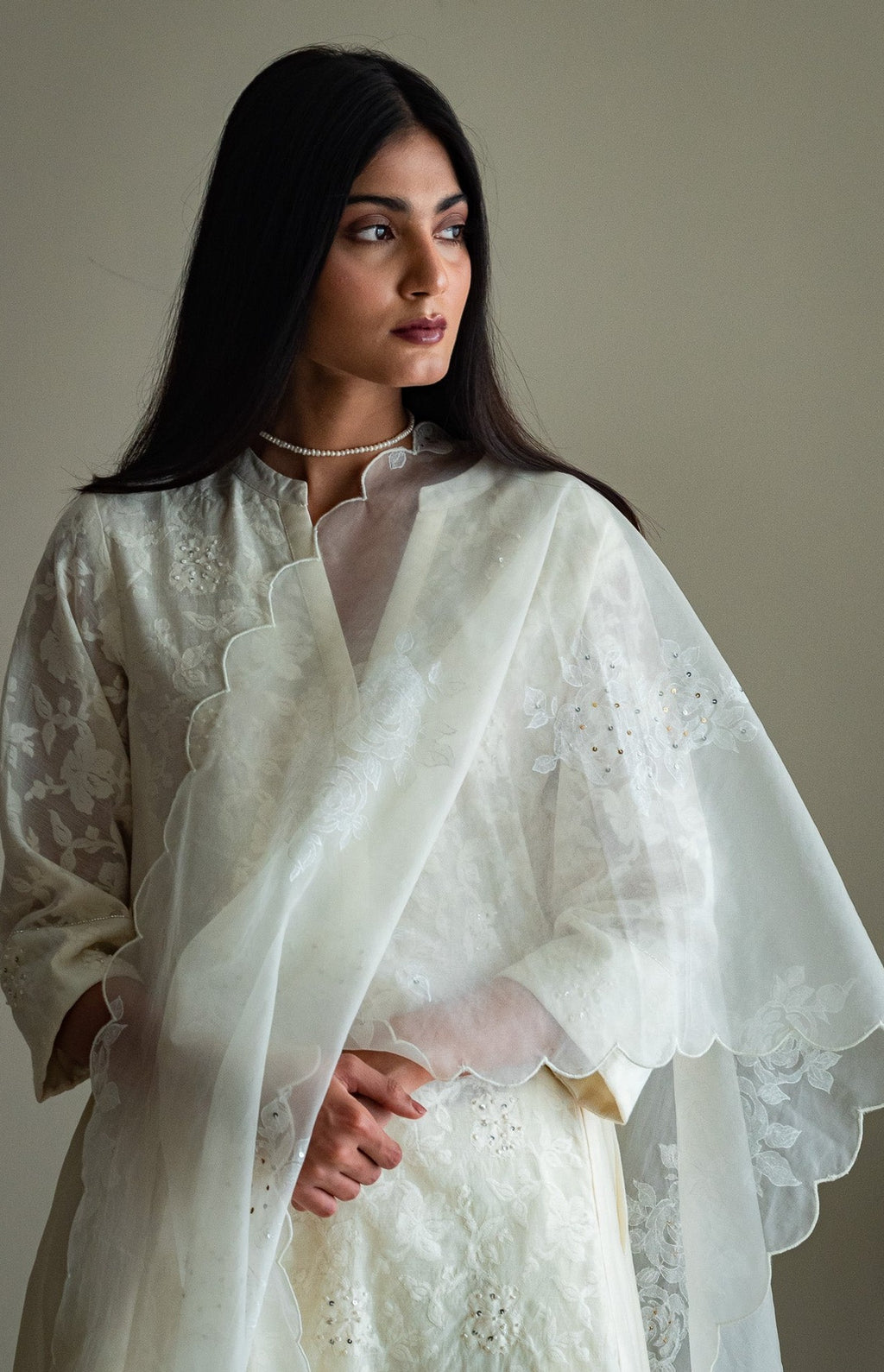 Jaya Kurta In Ivory Jacquard And Chanderi With Pants
