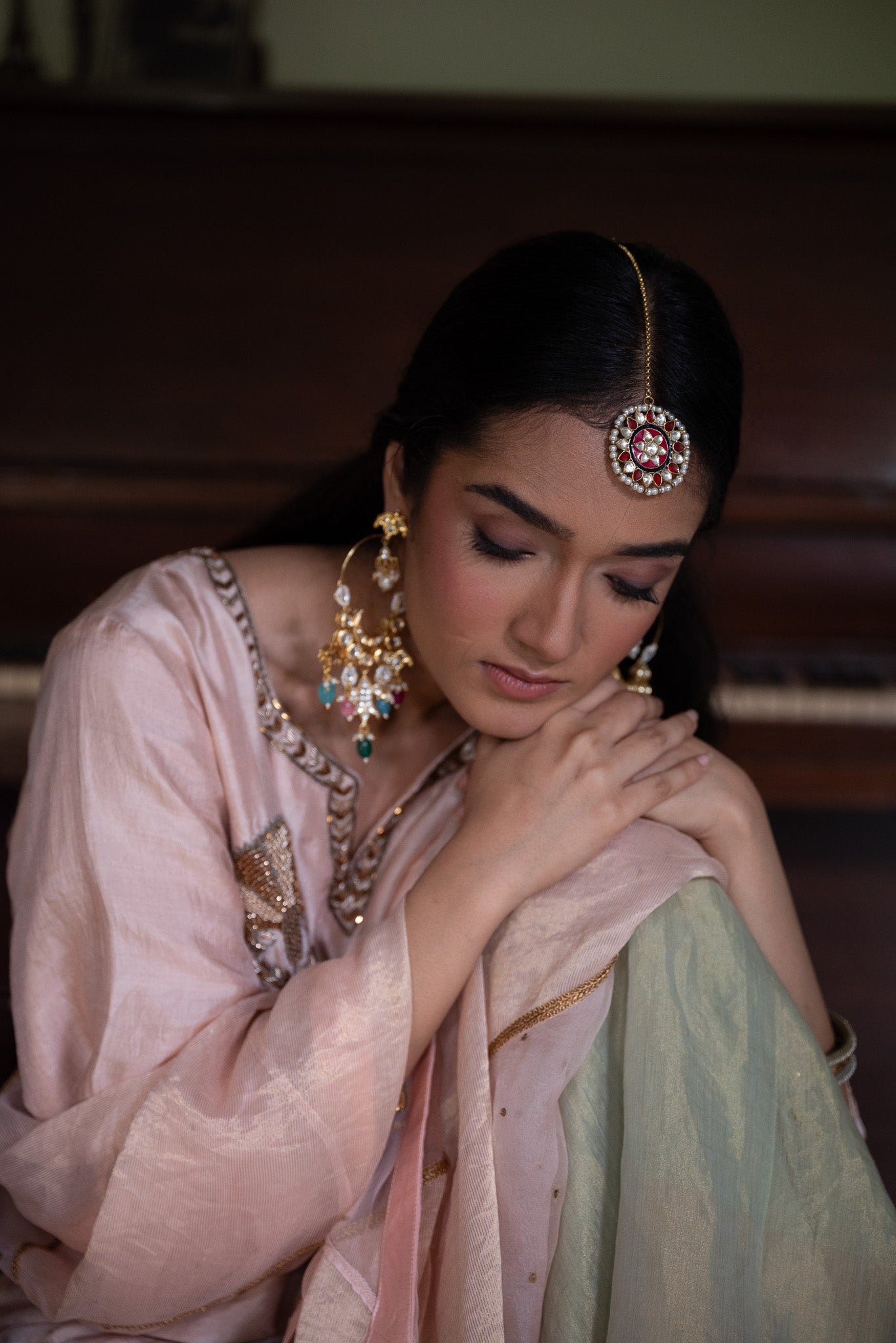 Anisha Kurta in Blush Pink with Pista Green Sharara