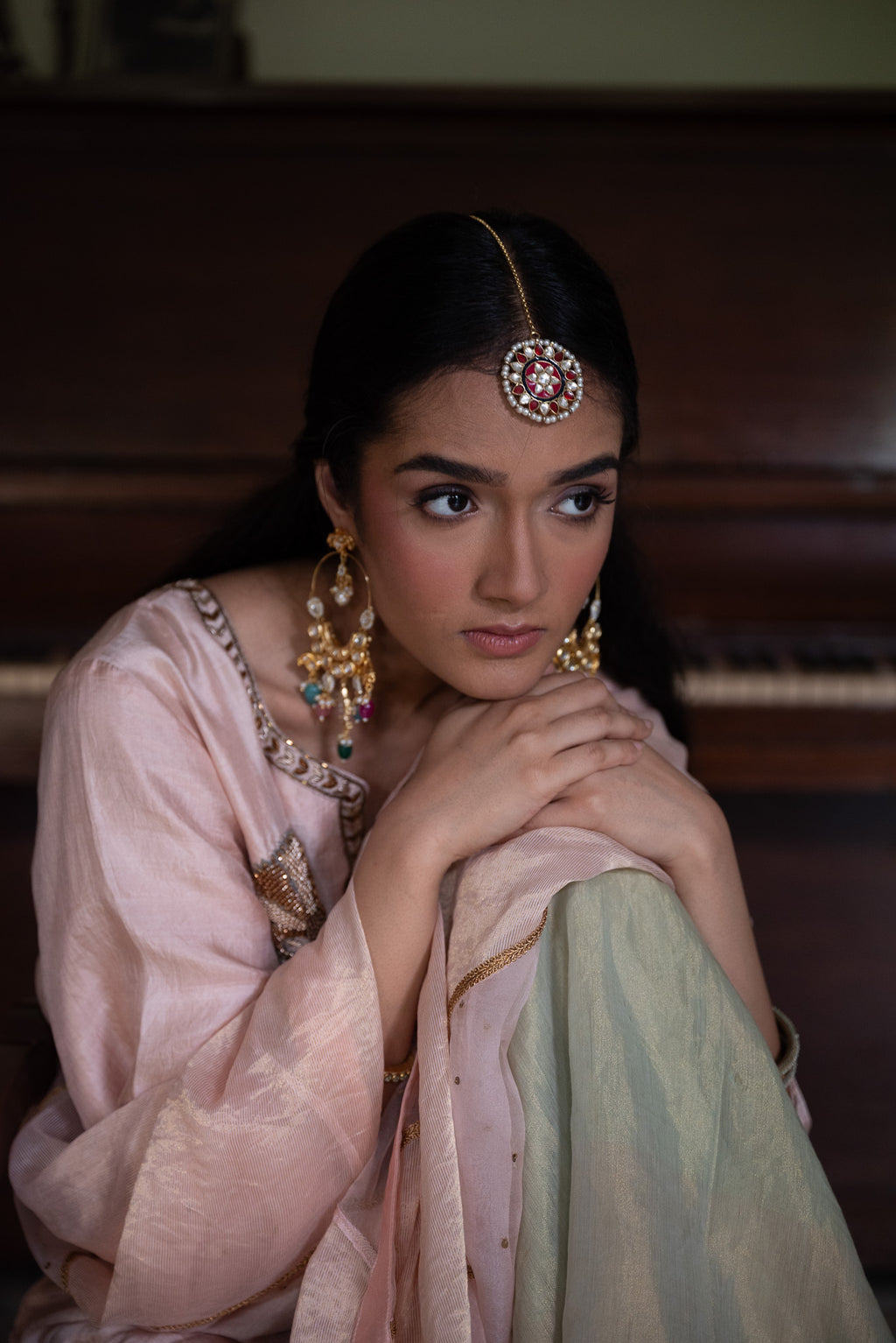 Anisha Kurta in Blush Pink with Pista Green Sharara