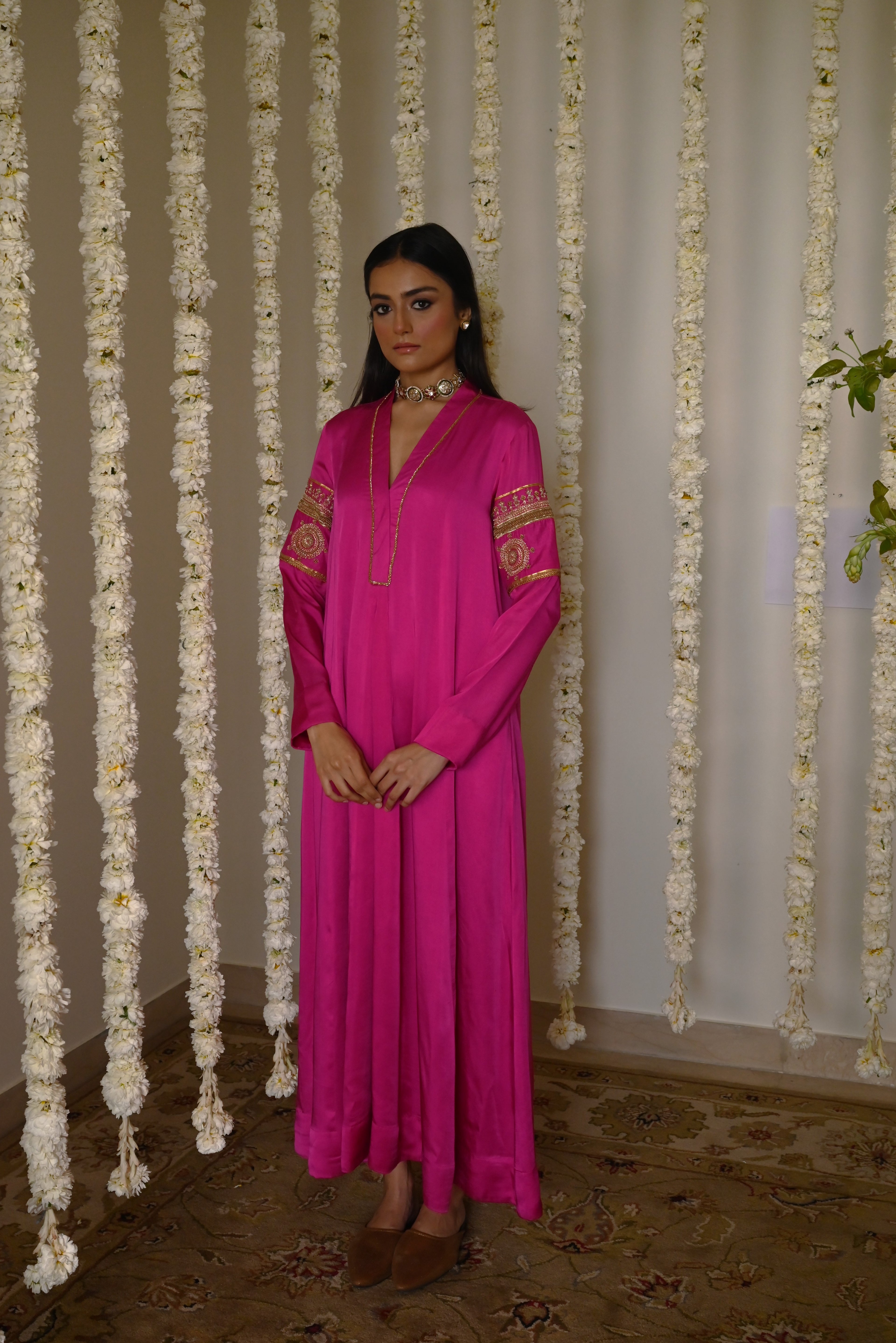 Sushma Anarkali in Hot Pink Satin Silk