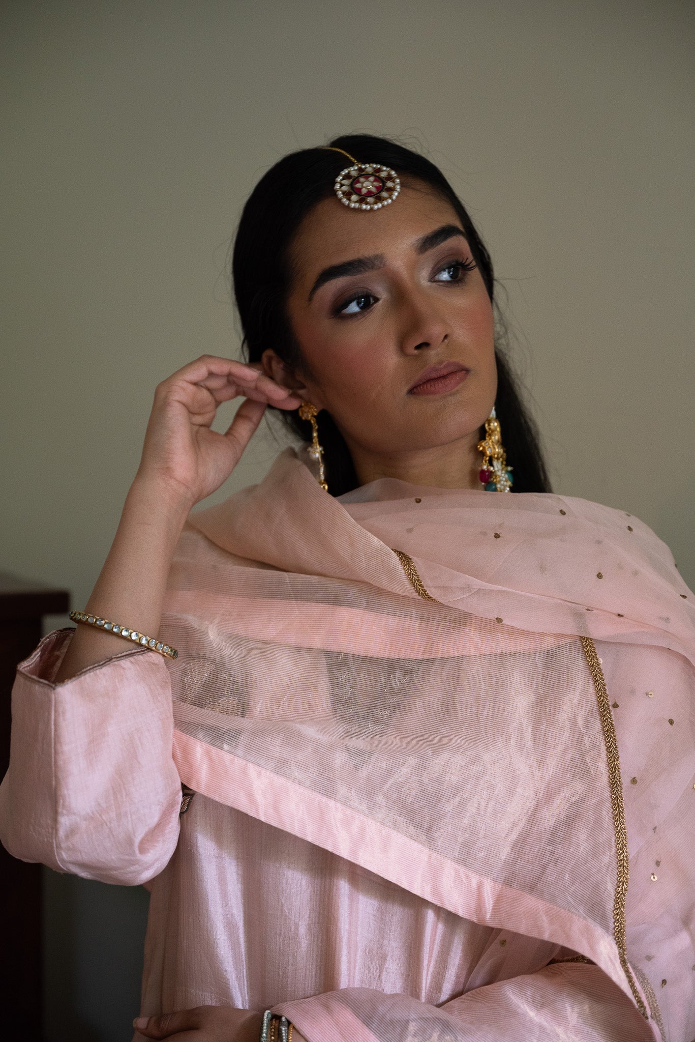 Anisha Kurta in Blush Pink with Pista Green Sharara