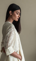 Jaya Kurta In Ivory Jacquard And Chanderi With Pants