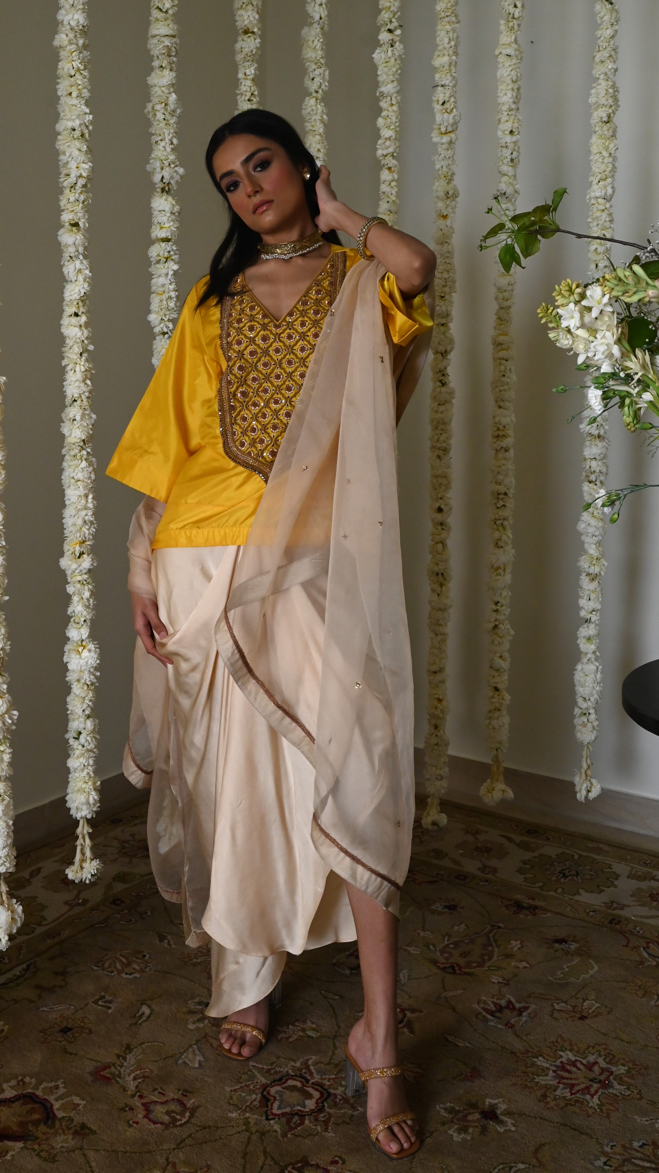 Dupatta in Deep ivory organza