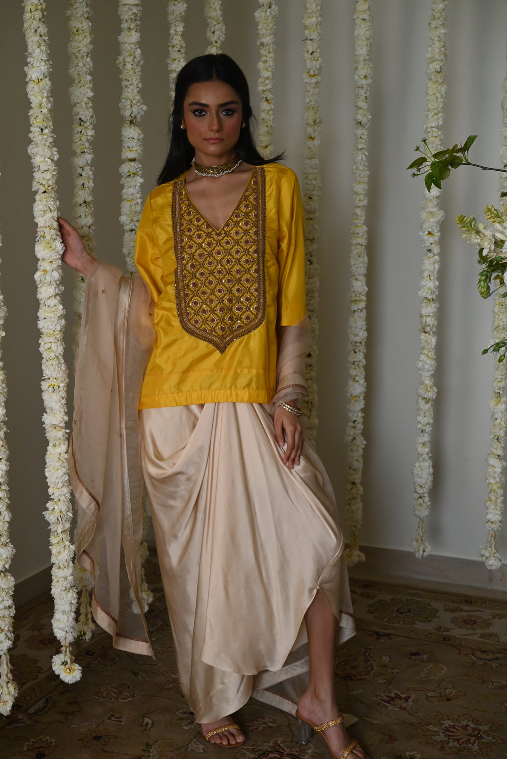 Dupatta in Deep ivory organza