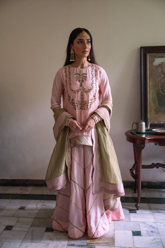 Maala Kurta in Blush Pink with Blush Pink Garara