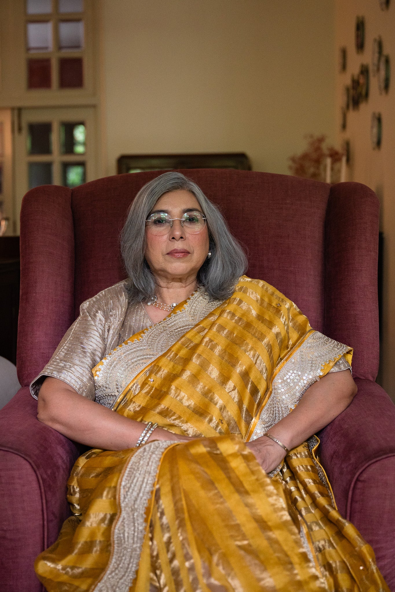 Nusrat Handloom Zari Stripe Saree in Yellow